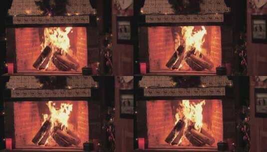 圣诞节时点燃的壁炉高清在线视频素材下载