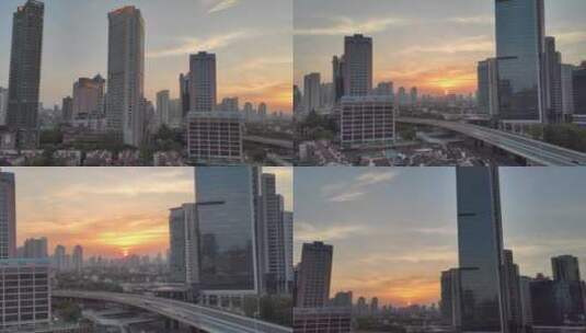 旅拍素材高楼上看上海市中心夕阳黄昏日落高清在线视频素材下载