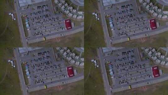若尔盖花湖景区停车场密集汽车航拍高清在线视频素材下载