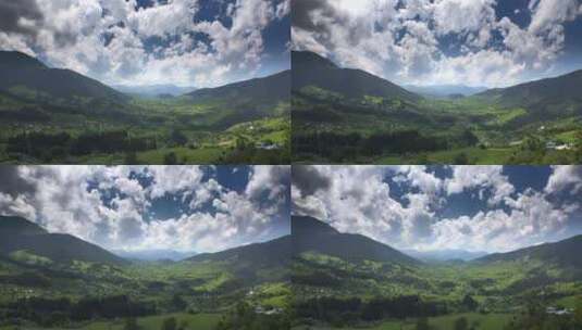 天空多云的群山中的山谷高清在线视频素材下载