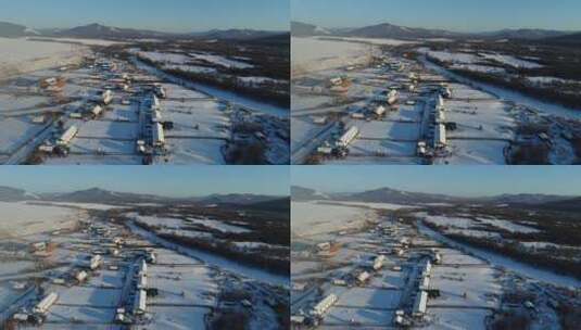 航拍边境村庄雪景高清在线视频素材下载