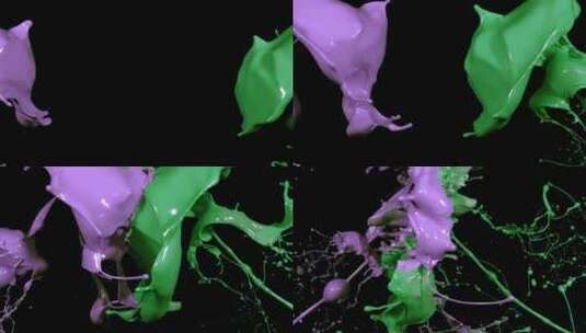 绿色紫色液体颜料泼洒飞溅高清在线视频素材下载