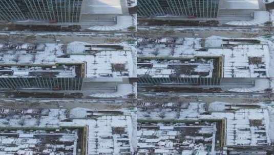 房地产工地冬天雪景施工竖屏航拍高清在线视频素材下载