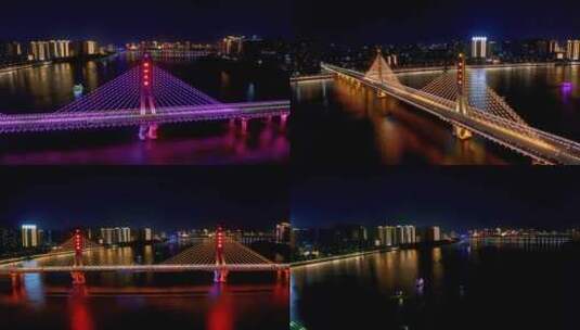 清远洲心大桥北江夜景高清在线视频素材下载