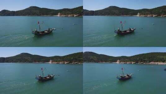 大海海面上的渔船高清在线视频素材下载
