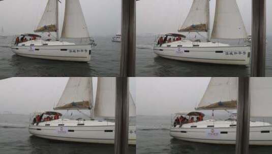 海面上的帆船游艇划船比赛高清在线视频素材下载