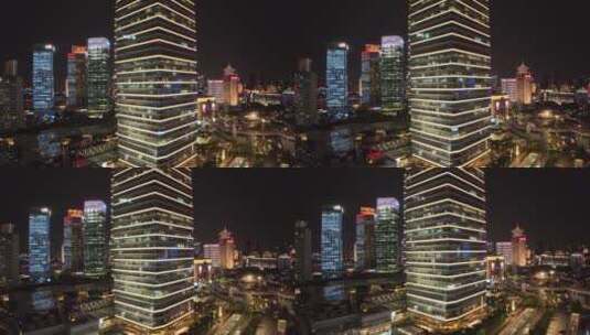 国金中心大厦夜景航拍高清在线视频素材下载