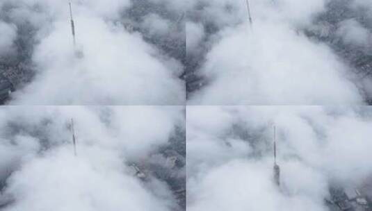 航拍云海中的南京紫峰大厦高清在线视频素材下载