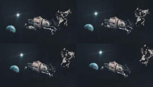 科幻外太空宇宙飞船采矿飞行动画高清在线视频素材下载