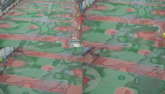 积水的雨后篮球场塑胶运动场高清在线视频素材下载