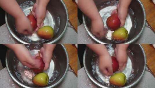 清洗切开的智利彩啤梨进口水果梨子高清在线视频素材下载