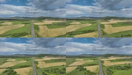 航拍乡村田野公路高清在线视频素材下载