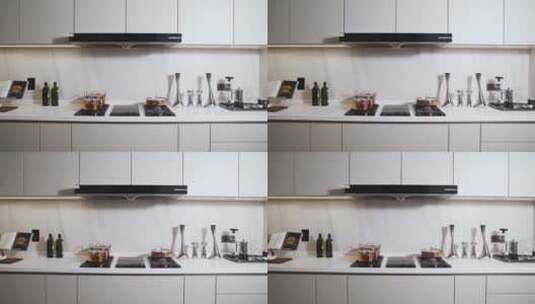 现代豪华厨房内高档的灶具和厨具高清在线视频素材下载