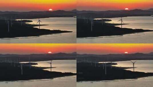 航拍风力发电风车夕阳高清在线视频素材下载