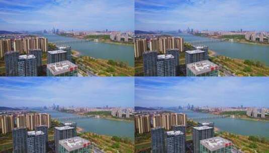 唯美长沙湘江城市风光全景航拍高清在线视频素材下载