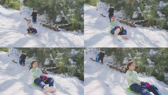 小朋友冬季开心玩雪寒假滑雪高清在线视频素材下载