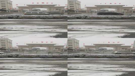 雪天实拍城市街道街景高清在线视频素材下载