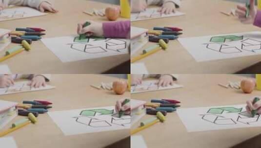 儿童着色回收标志的特写高清在线视频素材下载