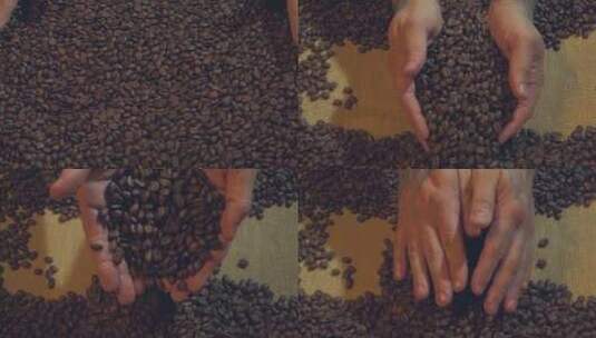 手捧咖啡豆精美咖啡原材料高清在线视频素材下载