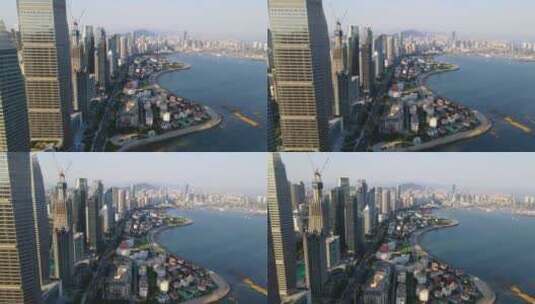 4k 航拍青岛城市海岸线风貌高清在线视频素材下载