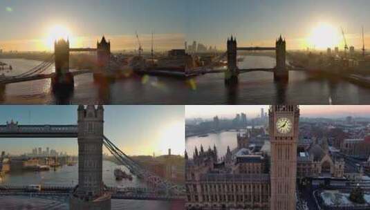 4K航拍城市建筑英国伦敦冬天冬季城市交通高清在线视频素材下载