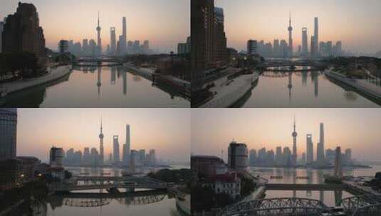 上海·外白渡桥·航拍日出高清在线视频素材下载