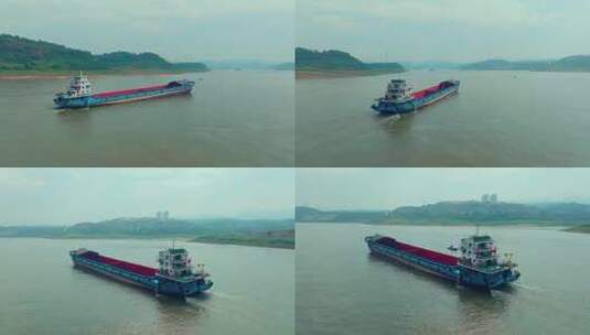 航拍长江渡口码头游船高清在线视频素材下载