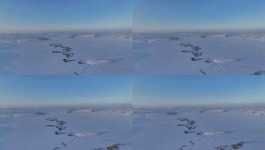 航拍雪原蜿蜒冰封河流暮色高清在线视频素材下载