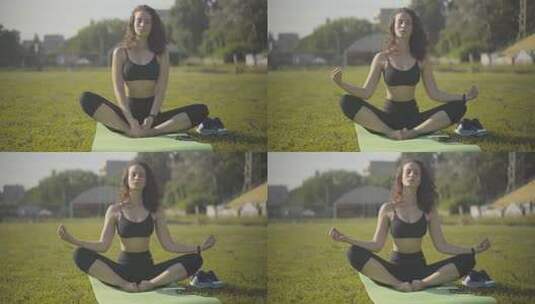 女性在运动垫上练瑜伽高清在线视频素材下载