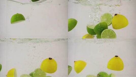 酸橙和柠檬落入水中高清在线视频素材下载