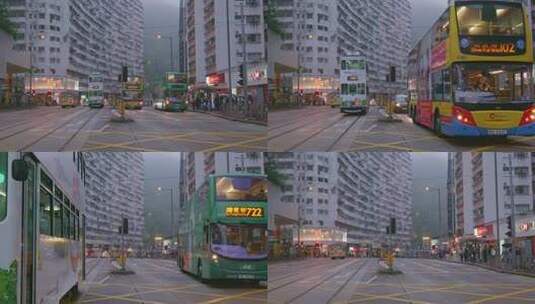 香港街头的叮叮车与巴士高清在线视频素材下载