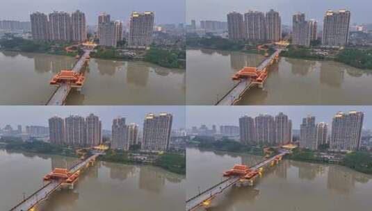 航拍福建漳州九龙江南山桥夜景风光高清在线视频素材下载