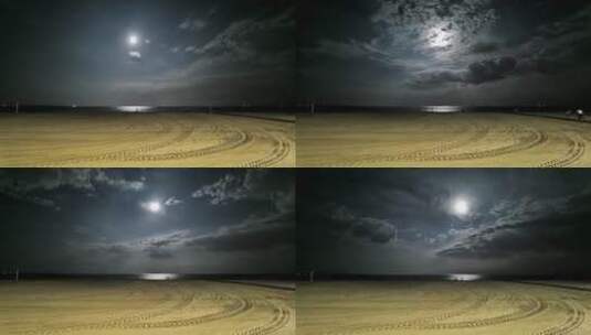 沙滩上看满月的延时镜头高清在线视频素材下载