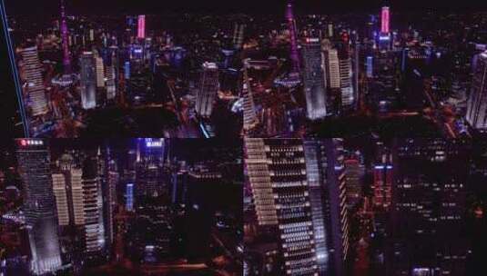 俯拍上海夜景航拍风光高清在线视频素材下载