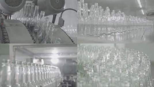 现代自动化玻璃瓶装饮料白酒米酒加工车间高清在线视频素材下载
