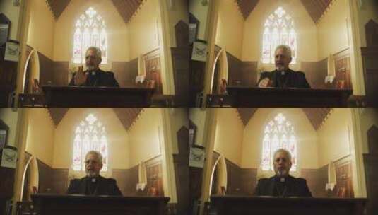 在教堂上演讲的教父高清在线视频素材下载