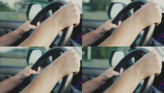 汽车内手握方向盘特写镜头高清在线视频素材下载