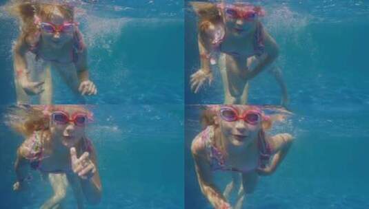 女孩在游泳池里潜水高清在线视频素材下载