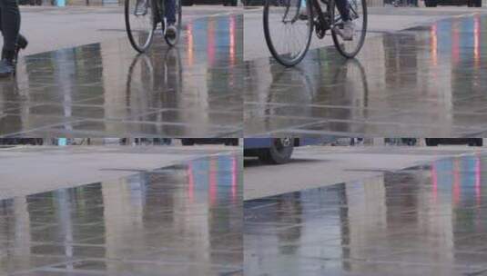 雨滴落在市中心人行道上的长镜头高清在线视频素材下载
