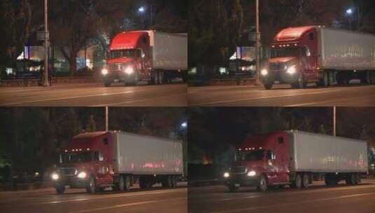 拖车在夜间行驶高清在线视频素材下载