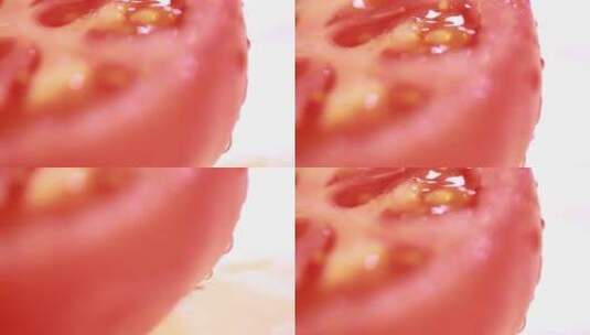 微距切开的西红柿截面种子高清在线视频素材下载