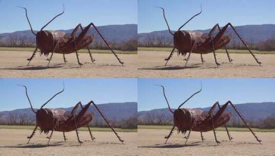 沙漠中的巨型蚂蚱雕塑高清在线视频素材下载