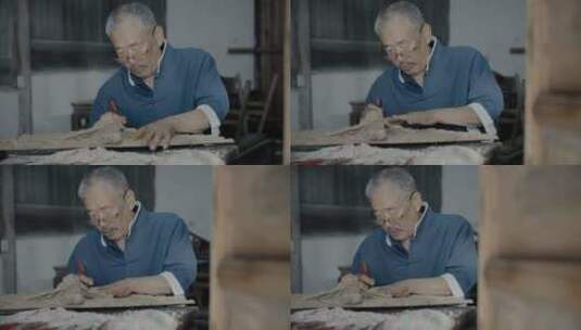 木雕老艺人雕刻匠人非遗手工传承高清在线视频素材下载