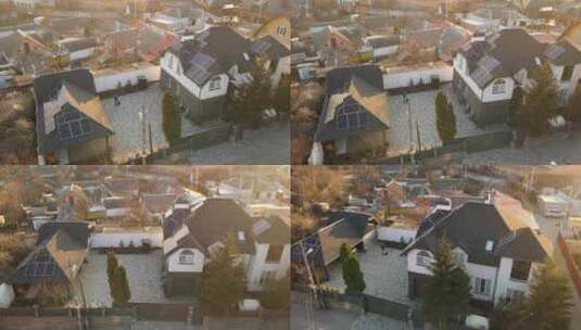 航拍乡村房屋的太阳板屋顶高清在线视频素材下载