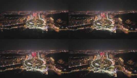 海滨城市夜景 星海广场航拍高清在线视频素材下载