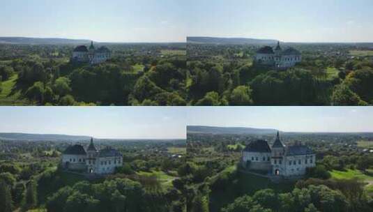 空中拍摄村庄奥列斯克城堡高清在线视频素材下载