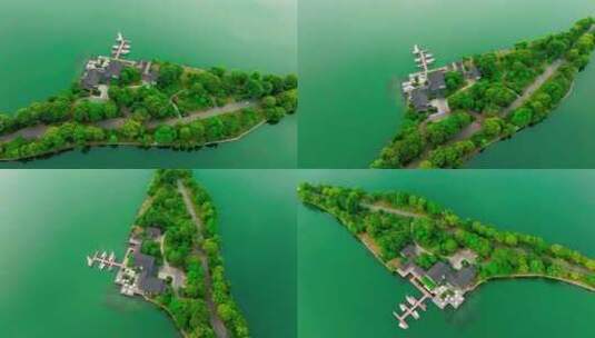 航拍城市中的湖泊高清在线视频素材下载