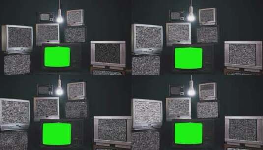 绿屏的堆叠复古电视高清在线视频素材下载