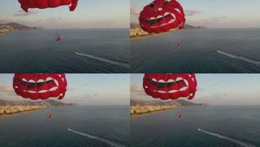 水上运动滑翔伞土耳其阿拉尼亚在无人机上拍摄高清在线视频素材下载