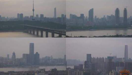 武汉长江大桥龟山电视塔晚高峰城市交通高清在线视频素材下载